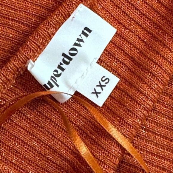Superdown Adrianna Sheer Mini Dress Women’s XXS Rust Metallic Ribbed Knit - Picture 5 of 12